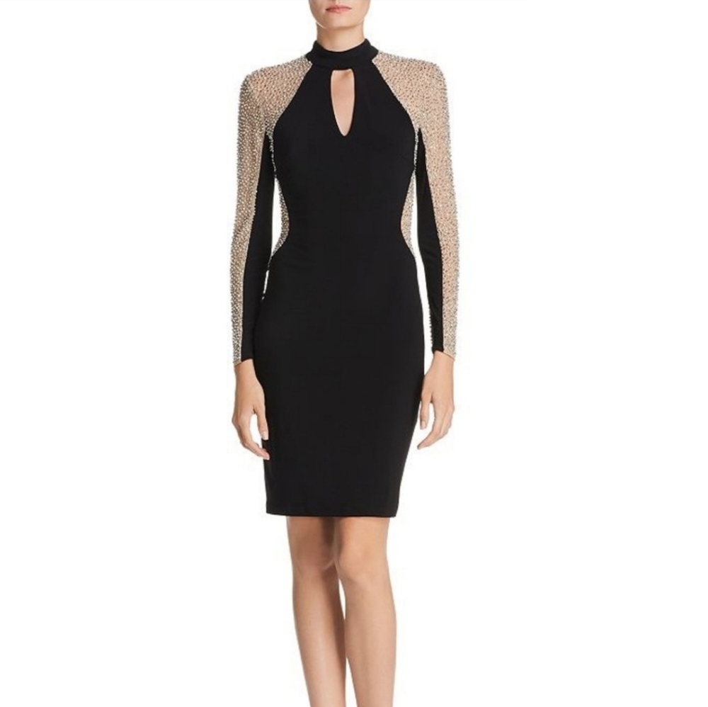 Avery G size 4 sequin sleeve, stretch black dress